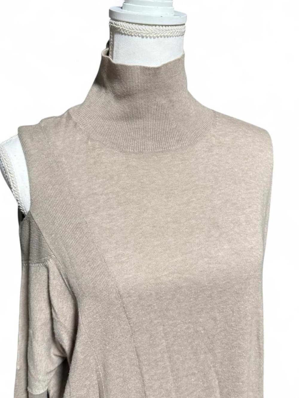 AllSaints Cecily Dress Small Beige Knit Turtleneck Midi Sweater Dress Cotton - Picture 2 of 7